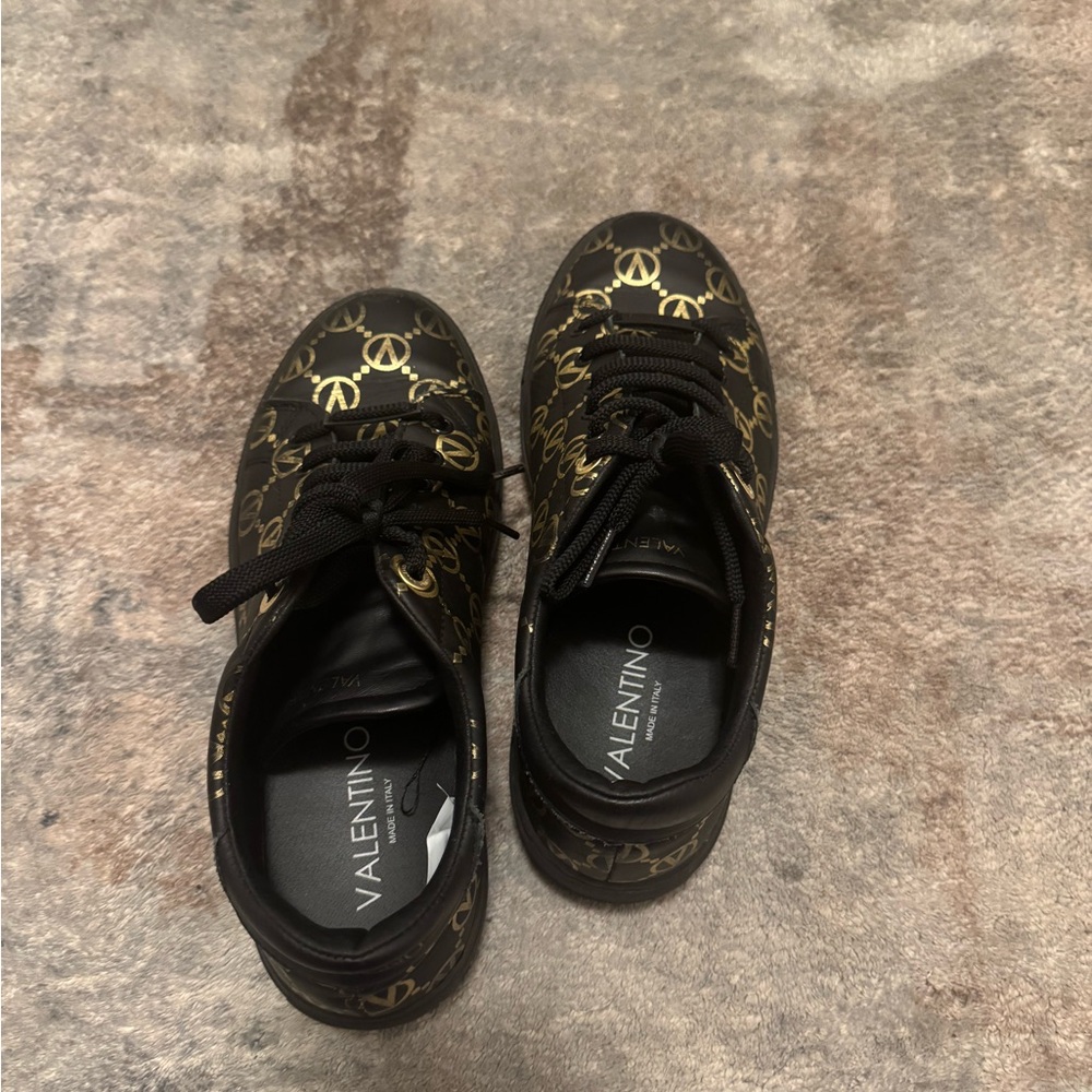 Valentino Black Sneakers with Gold Pattern